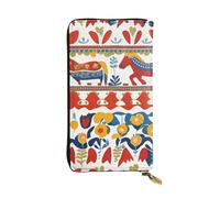 YYHWHJDE Runner Swedish Dala Horse Folk Picture Portefeuille long en cuir de qualité conçu pour les filles et les femmes tendance 19 x 10,5 cm, Noir , Taille unique