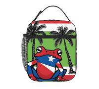 YYHWHJDE Sac à déjeuner isotherme portable avec motif drapeau de Porto Rico, grenouille, palmier, réutilisable, durable, pour homme et femme, facile à transporter