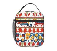 YYHWHJDE Sac à déjeuner isotherme portable avec motif folk suédois Dala - Réutilisable - Durable - Pour homme et femme - Facile à transporter