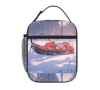 YYHWHJDE Sac à déjeuner isotherme portable avec motif luge sur la colline enneigée, sac à déjeuner réutilisable, durable, pour homme et femme, facile à transporter