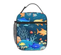 YYHWHJDE Sac à déjeuner isotherme portable bleu avec image de poisson sous-marin - Sac à déjeuner réutilisable durable pour homme et femme - Facile à transporter