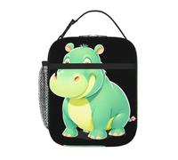 YYHWHJDE Sac à déjeuner isotherme portable et réutilisable avec motif hippopotame vert mignon pour homme et femme, facile à transporter