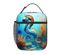 YYHWHJDE Sac à déjeuner isotherme portable et réutilisable pour homme et femme Motif hippocampe corail