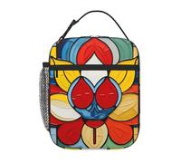 YYHWHJDE Sac à déjeuner isotherme portable Mondrian bohème imprimé fleur de lotus sac à déjeuner réutilisable durable pour homme et femme facile à transporter