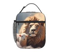 YYHWHJDE Sac à déjeuner isotherme portable motif agneau avec image de lion sur les nuages Sac à déjeuner réutilisable durable pour homme et femme Facile à transporter