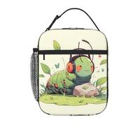 YYHWHJDE Sac à déjeuner isotherme portable, motif chenille, écoute de la musique, réutilisable, durable, pour homme et femme, facile à transporter