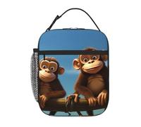YYHWHJDE Sac à déjeuner isotherme portable, motif deux singes, réutilisable, durable, pour homme et femme, facile à transporter