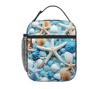 YYHWHJDE Sac à déjeuner isotherme portable, motif océan, mer, plage, coquillages, étoile de mer, bleu, réutilisable, durable, pour homme et femme