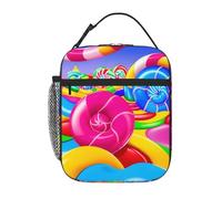 YYHWHJDE Sac à déjeuner isotherme portable, motif pays de bonbons, sac à déjeuner réutilisable, durable, pour homme et femme, facile à transporter