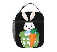 YYHWHJDE Sac à déjeuner isotherme portable, motif petit lapin blanc dans le panier de carotte, sac à déjeuner réutilisable durable pour homme et femme