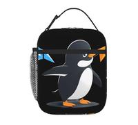 YYHWHJDE Sac à déjeuner isotherme portable, motif petit pingouin jouant avec un avion en papier, sac à déjeuner réutilisable durable pour homme et femme