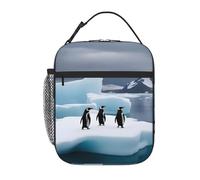 YYHWHJDE Sac à déjeuner isotherme portable, motif pingouins sur l'iceberg, sac à déjeuner réutilisable, durable, pour homme et femme, facile à transporter