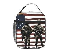 YYHWHJDE Sac à déjeuner isotherme portable, motif soldats militaires américains, patriotique, jour commémoratif, réutilisable, durable, pour homme et femme, facile à transporter