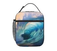 YYHWHJDE Sac à déjeuner isotherme portable, motif vagues de l'océan bleu, sac à déjeuner réutilisable, durable, pour homme et femme, facile à transporter