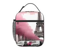 YYHWHJDE Sac à déjeuner isotherme portable, sac à déjeuner réutilisable et durable Motif Tour Eiffel Paris Street Eiffel Rose Motif floral Pour homme et femme