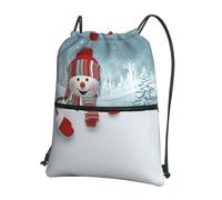 YYHWHJDE Sac à dos à cordon de serrage avec imprimé bonhomme de neige coquin, léger, imperméable, pour salle de sport, voyage et essentiels du quotidien