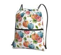 YYHWHJDE Sac à dos à cordon de serrage avec imprimé citrouille aquarelle vive - Sac en polyester résistant à l'eau pour salle de sport, voyage et randonnée - Léger, durable et compact