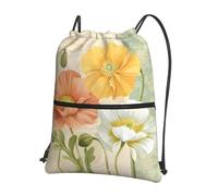YYHWHJDE Sac à dos à fermeture éclair avec cordon de serrage et imprimé coquelicots pastel - Sac de sport léger et résistant à l'eau pour les voyages, le yoga et les aventures quotidiennes