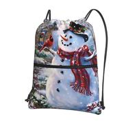 YYHWHJDE Sac à dos à fermeture éclair avec cordon de serrage imprimé bonhomme de neige rouge - Sac de sport léger et résistant à l'eau pour les voyages, le yoga et les aventures quotidiennes