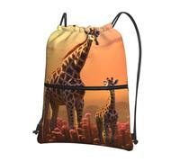YYHWHJDE Sac à dos avec cordon de serrage et fermeture éclair de qualité imprimé girafe maman et bébé Convient pour les loisirs en plein air 15,3 x 45,7 cm (L x H)