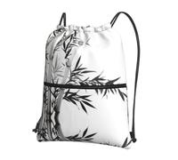 YYHWHJDE Sac à dos avec cordon de serrage et imprimé de calligraphie chinoise - Sac de sport léger et imperméable avec poche zippée - Idéal pour les voyages, le yoga et le sport