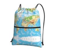 YYHWHJDE Sac à dos avec cordon de serrage imprimé carte du monde - Couverture de sport légère et imperméable pour salle de sport, voyage et essentiels du quotidien