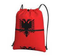 YYHWHJDE Sac à dos avec cordon de serrage imprimé drapeau albanais - Sac en polyester résistant à l'eau pour la gym, les voyages et la randonnée - Léger, durable et compact