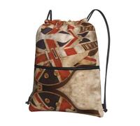YYHWHJDE Sac à dos avec cordon de serrage imprimé drapeau britannique - Sac en polyester résistant à l'eau pour gym, voyage et randonnée - Léger, durable et compact