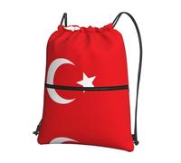 YYHWHJDE Sac à dos avec cordon de serrage imprimé drapeau de la Turquie - Sac de sport léger et résistant à l'eau avec poche zippée pour les voyages et le sport
