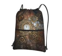 YYHWHJDE Sac à dos avec cordon de serrage imprimé horloge steampunk - Sac de gym léger et résistant à l'eau avec poche zippée pour les voyages et le sport