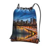 YYHWHJDE Sac à dos avec cordon de serrage imprimé paysage de New York City - Sac de sport léger et résistant à l'eau avec poche zippée pour les voyages et le sport