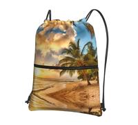 YYHWHJDE Sac à dos avec cordon de serrage imprimé paysage océan, coucher de soleil - Couverture de sport légère et imperméable pour salle de sport, voyage et essentiels du quotidien