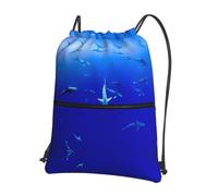 YYHWHJDE Sac à dos avec cordon de serrage imprimé requin - Sac de sport léger et résistant à l'eau avec poche zippée pour voyage et sport