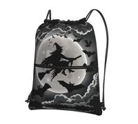 YYHWHJDE Sac à dos avec cordon de serrage imprimé sorcière d'Halloween - Sac de sport léger et résistant à l'eau avec poche zippée pour voyage et randonnée