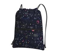 YYHWHJDE Sac à dos de sport avec cordon de serrage et poche zippée pour voyage et randonnée Motif constellation étoiles et galaxies