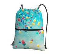 YYHWHJDE Sac à dos imperméable avec cordon de serrage et poche zippée pour voyage, randonnée et ballons colorés - Motif ballons bleus