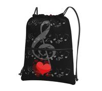 YYHWHJDE Sac à dos léger et pliable avec cordon de serrage et motif notes de musique et cœur pour voyage, entraînement, yoga