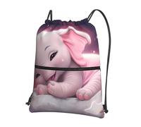 YYHWHJDE Sac à dos mignon bébé éléphant endormi lune rose impression qualité cordon fermeture éclair adapté pour les loisirs de plein air 15,3 x 45,7 cm (L x H)