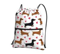 YYHWHJDE Sac à dos romantique avec cordon de serrage imprimé teckel - Sac de gym léger et imperméable avec poche zippée - Idéal pour les voyages, le yoga et le sport