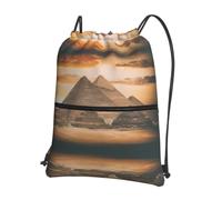 YYHWHJDE Sac à dos vintage avec imprimé pyramide égyptienne avec cordon de serrage - Sac de gym léger et résistant à l'eau avec poche zippée pour les voyages et le sport
