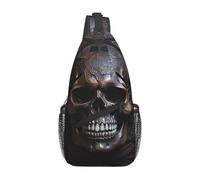 YYHWHJDE Sac de poitrine croisé en diagonale pour homme et femme - Léger et durable avec une grande capacité de stockage - Impression tête de mort couleur cuivre, Noir , Taille unique