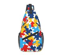 YYHWHJDE Sac de poitrine croisé en diagonale - Sac à bandoulière de qualité, durable et spacieux pour homme et femme - Pour sensibilisation à l'autisme - Pièces de puzzle - Impression de cœur - Noir -