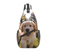 YYHWHJDE Sac de poitrine croisé en diagonale - Sac à bandoulière de qualité, durable et spacieux pour homme et femme - Motif chiots Golden Retriever - Noir - Taille unique, Noir , Taille unique
