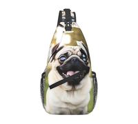 YYHWHJDE Sac de poitrine croisé en diagonale - Sac à bandoulière de qualité, durable et spacieux pour homme et femme - Impression drôle de chien carlin heureux, noir, taille unique, Noir , Taille