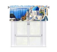 YYHWHJDE Santorini Rideaux courts avec tringle à cantonnière 137 x 45 cm Motif île grecque vue sur la mer Pour cuisine, salle de bain, chambre à coucher, studio - Compatible avec la plupart des