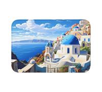 YYHWHJDE Santorini Tapis de sol en velours avec bord de serrure Motif île grecque vue sur la mer