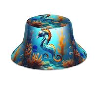 YYHWHJDE Seabed Coral Seahorse Picture Chapeau cloche réfléchissant léger, respirant et pliable pour homme et femme