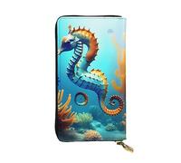 YYHWHJDE Seabed Coral Seahorse Portefeuille en cuir de qualité pour filles et femmes 19 x 10,5 cm, Noir , Taille unique