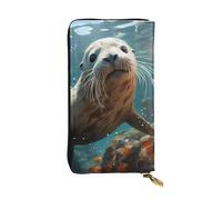 YYHWHJDE Seal Pup in Water Picture Portefeuille long en cuir de qualité conçu pour les filles et les femmes tendance 19 x 10,5 cm, Noir , Taille unique