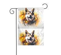 YYHWHJDE Shiba Inu Chasing Flowers Picture Mât de drapeau de jardin extérieur Décoration de cour double face 30,5 x 45,7 cm